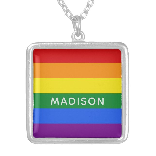 Rainbow Flag custom name necklace (Front)