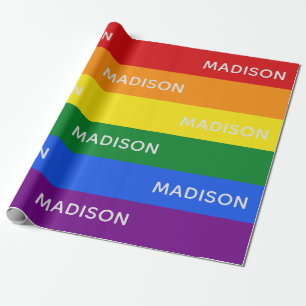 Rainbow Flag custom name wrapping paper