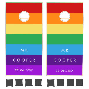Rainbow flag custom names cornhole set
