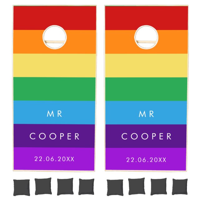 Rainbow flag custom names cornhole set (Set)