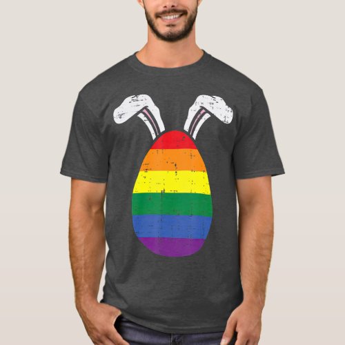 Rainbow Flag Egg Bunny Ears Gay Pride Easter LGB T_Shirt