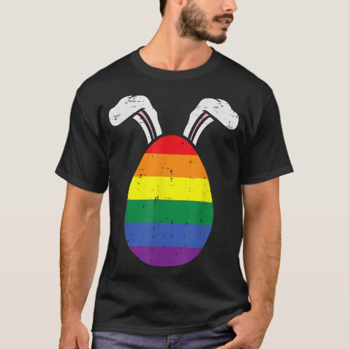 Rainbow Flag Egg Bunny Ears Gay Pride Easter LGBT  T_Shirt