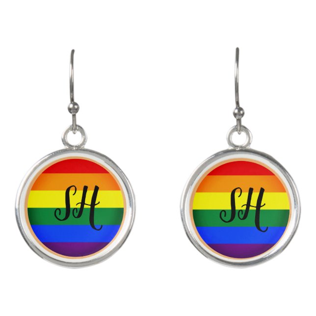 Rainbow Flag & Fashion Pride  monogrammed / Love Earrings (Front)