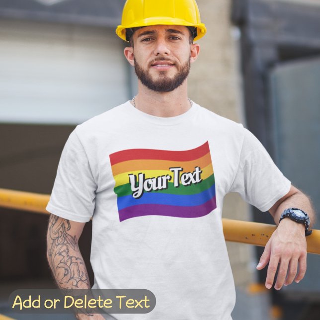 Rainbow Flag Flying Add Your Text Gay Pride LGBTQ T-Shirt (Creator Uploaded)