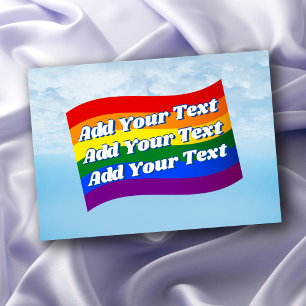 Rainbow Flag Flying LGBTQ Gay Pride Custom Text Card