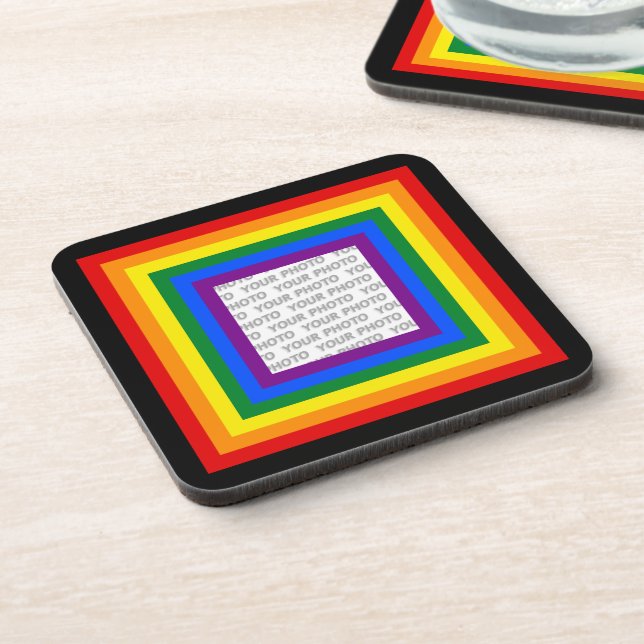 RAINBOW FLAG FRAME + your sign or image Beverage Coaster (Left Side)