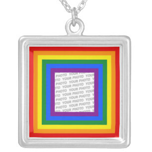 RAINBOW FLAG FRAME + your sign or image Silver Plated Necklace