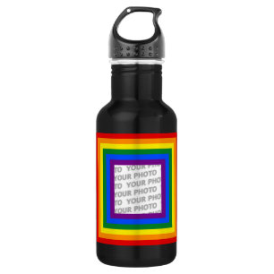 RAINBOW FLAG FRAME + your sign or image Water Bottle