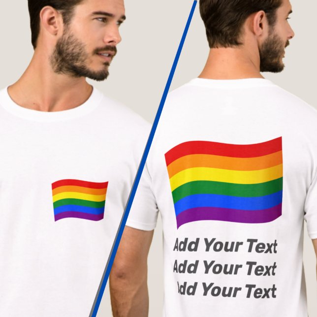 Rainbow Flag Gay Pride 2-Side Printing Custom Text T-Shirt (Creator Uploaded)