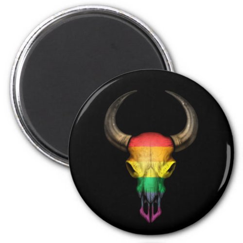 Rainbow Flag Gay Pride Bull Skull on Black Magnet