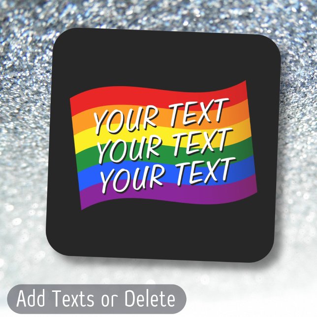 Rainbow Flag Gay Pride custom text up to 3 lines Square Sticker (Creator Uploaded)