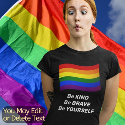 Rainbow Flag Gay Pride Flag Custom Text LGBT Queer T_Shirt