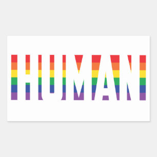 Rainbow flag gay pride human cut-out text  rectangular sticker
