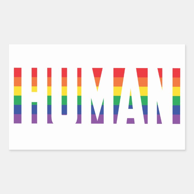 Rainbow flag gay pride human cut-out text  rectangular sticker (Front)