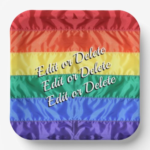 Rainbow Flag Gay Pride LGBT LGBTQ custom text Paper Plates