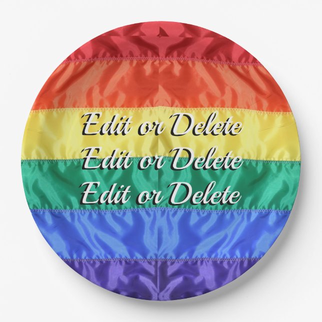 Rainbow Flag Gay Pride LGBT LGBTQ+ custom text Paper Plates (Front)