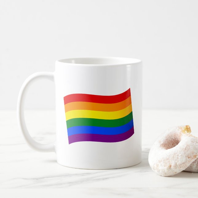 Rainbow Flag Gay Pride LGBT LGBTQ love is love  Coffee Mug (With Donut)