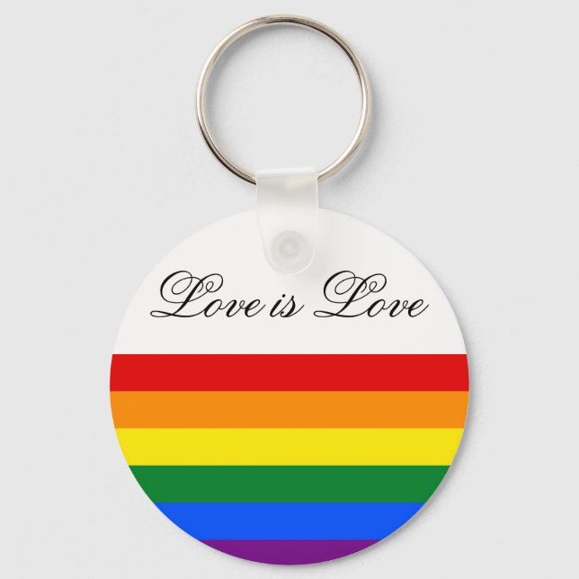 Rainbow Flag Gay Pride LGBT Love is Love Keychain (Front)
