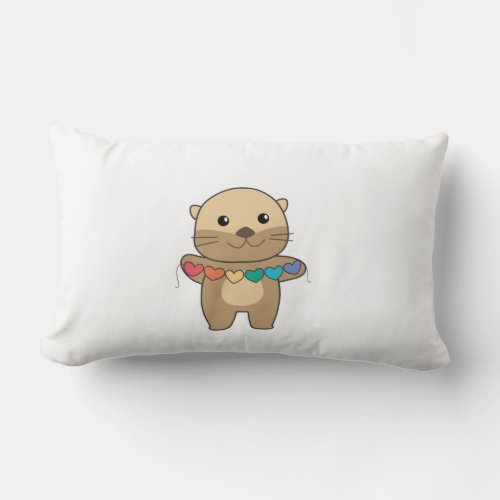 Rainbow Flag Gay Pride Lgbtq Heart Otter Lumbar Pillow