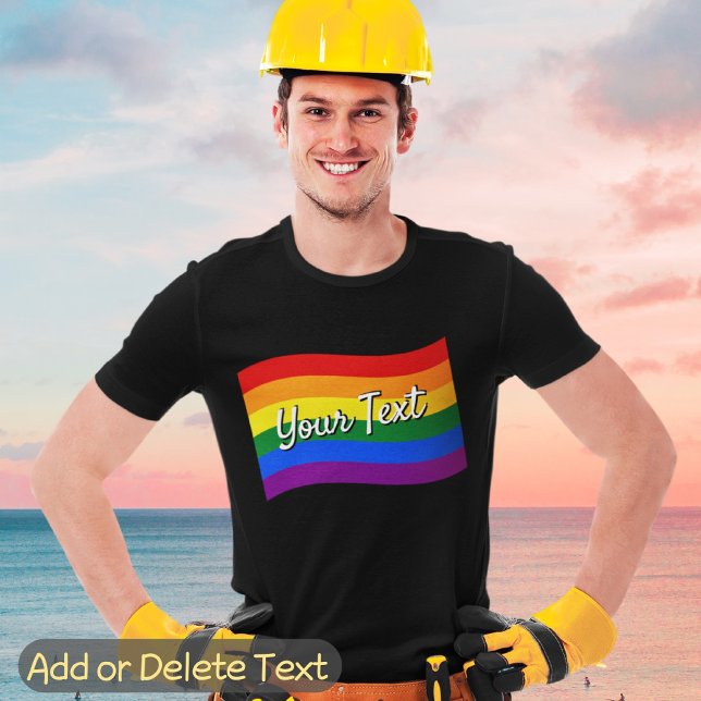 Rainbow Flag Gay Pride LGBTQ Pride custom text T-Shirt (Creator Uploaded)