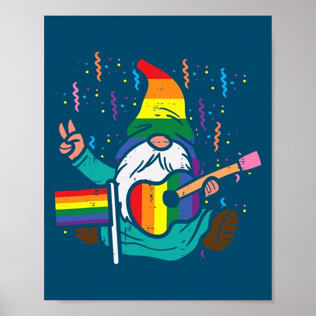 Rainbow Flag Gnome Guitar LGBT Pride Month Gay Poster (Front)
