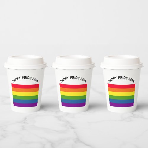 Rainbow Flag Happy GLBT Pride Custom Text Paper Cups