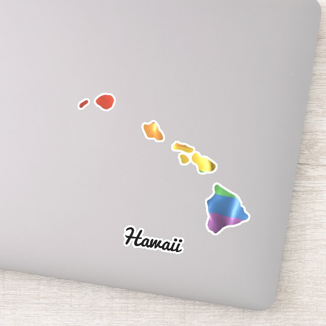 Rainbow Flag Hawaii HI State Outline Sticker (Detail)
