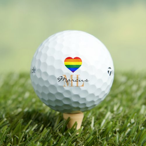Rainbow Flag Heart  Pride Golf monogrammed LGBT Golf Balls