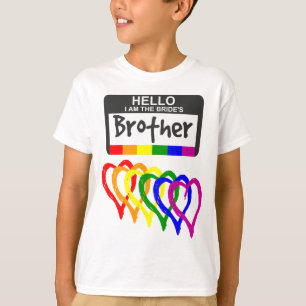 Rainbow Flag Hearts Bride Brother Name Badge T-Shirt