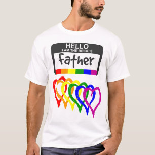 Rainbow Flag Hearts Bride Father Name Badge T-Shirt