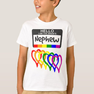 Rainbow Flag Hearts Bride Nephew Name Badge T-Shirt