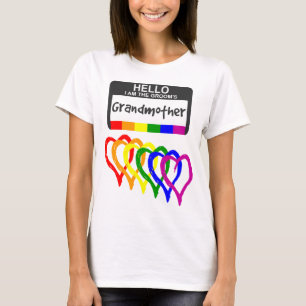 Rainbow Flag Hearts Groom Grandmother Name Badge T-Shirt