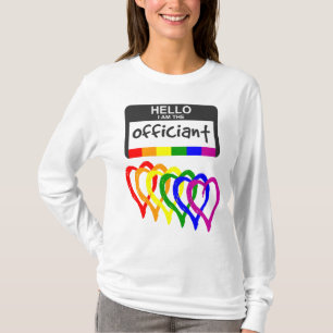 Rainbow Flag Hearts Wedding Officiant Name Badge T-Shirt