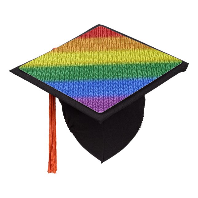 Rainbow Flag knitting Stripes seamless pattern Graduation Cap Topper (Angled)