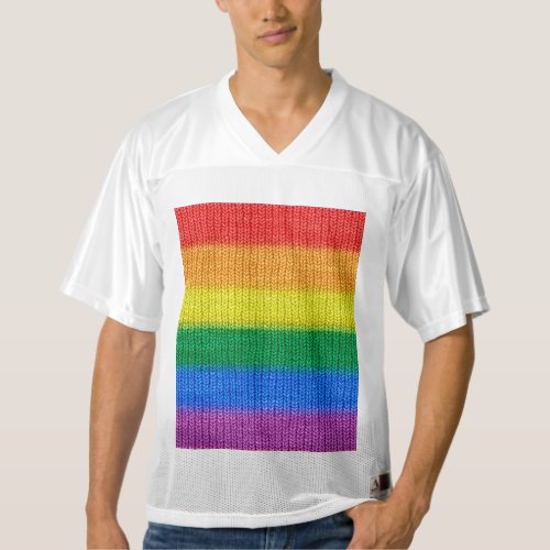 Rainbow Flag knitting Stripes seamless pattern Mens Football Jersey