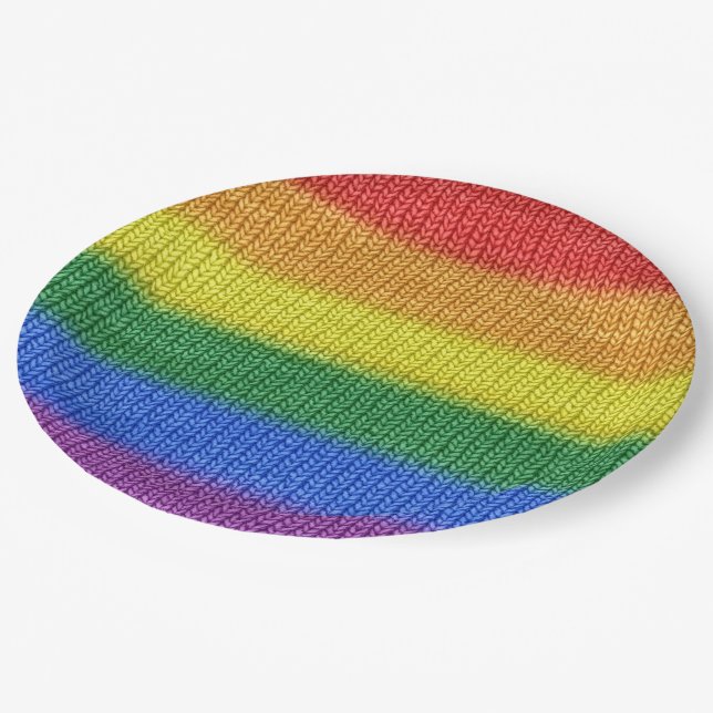 Rainbow Flag knitting Stripes seamless pattern Paper Plates (Angled)