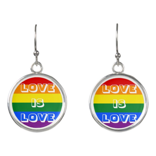 Rainbow Flag LGBT Gay Pride Love is Love Earrings (Front)