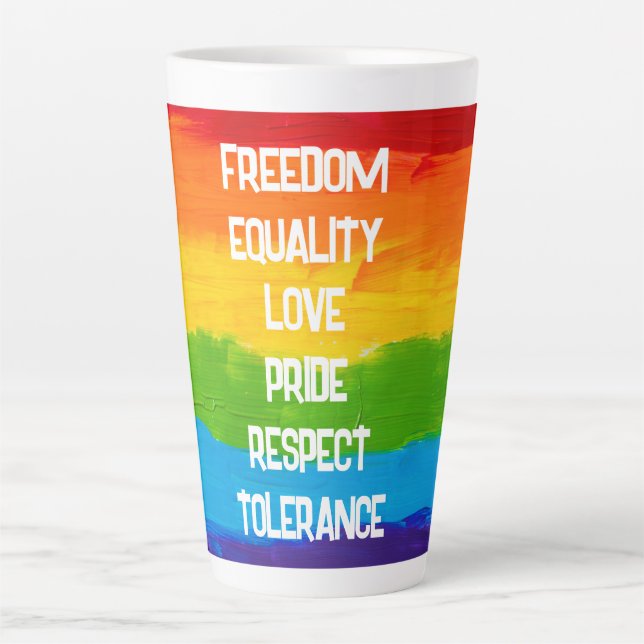 Rainbow Flag LGBT Latte Mug – Pride Coffee Cup  (Front)