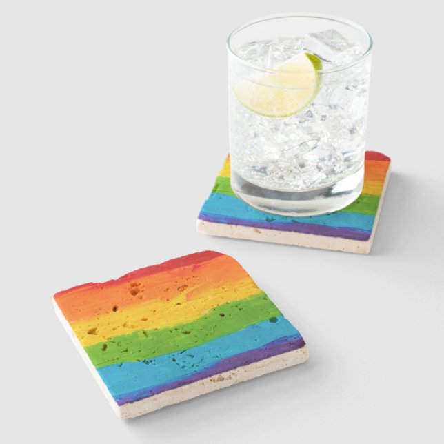 Rainbow Flag LGBT Stone Coaster – Pride Equality  (Side)