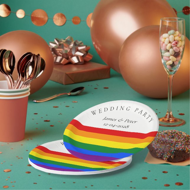 Rainbow Flag LGBTQ Gay Wedding Paper Plates (Multi)