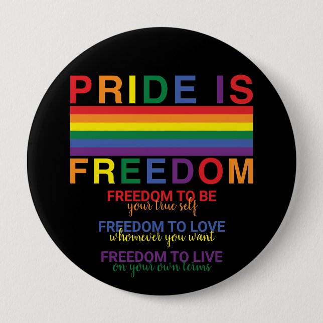 Rainbow Flag LGBTQ Pride is Freedom Gay Rights Button (Front)