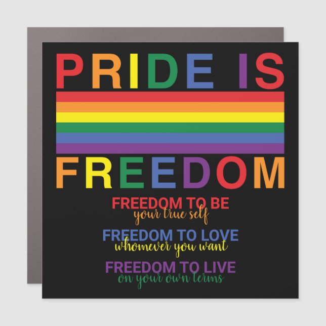 Rainbow Flag LGBTQ Pride is Freedom Gay Rights Car Magnet (Front)