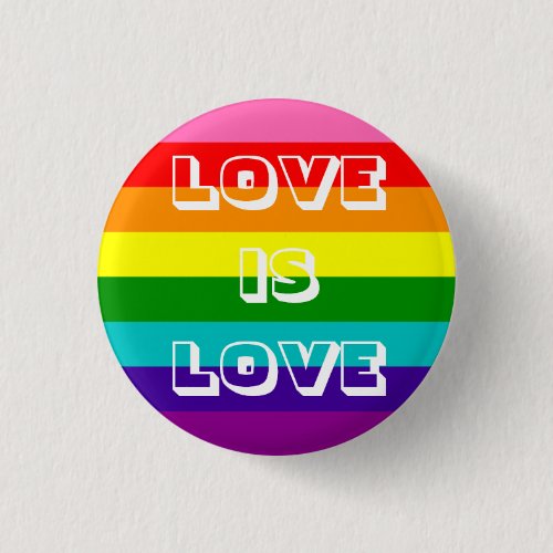 Rainbow Flag Love is Love Gay Pride LGBT 8 Stripes Pinback Button