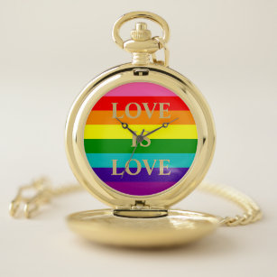 Rainbow Flag Love is Love Gay Pride LGBTQ Pocket Watch