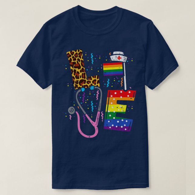 Rainbow Flag Love Nurse RN Scrub Top LGBT Pride Mo (Design Front)