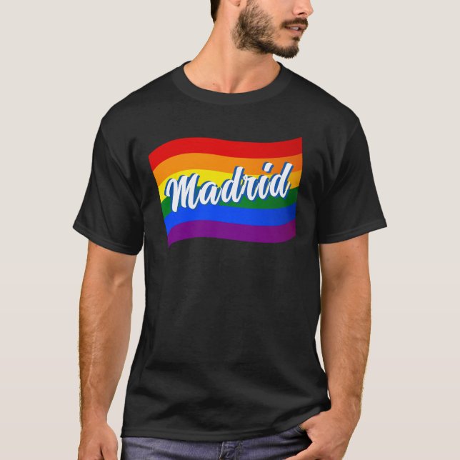 Rainbow Flag Madrid Spain Gay Pride LGBT LGBTQ T-Shirt (Front)