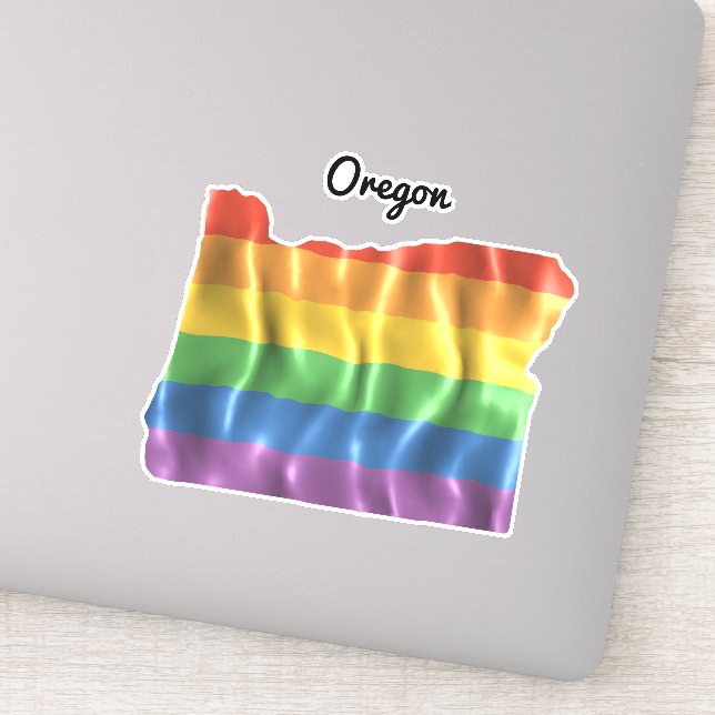 Rainbow Flag Oregon OR State Outline Sticker (Detail)