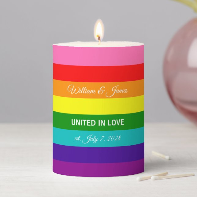 Rainbow Flag Original 8 Stripes LGBTQ Gay Marriage Pillar Candle (In Situ)
