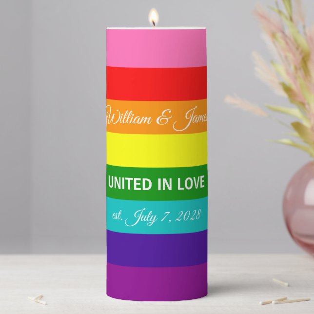 Rainbow Flag Original 8 Stripes LGBTQ Gay Marriage Pillar Candle (In Situ)
