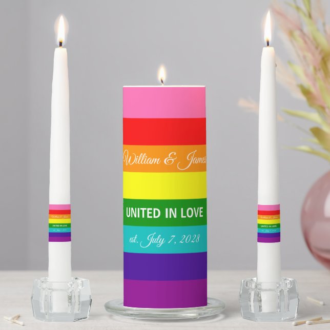 Rainbow Flag Original 8 Stripes LGBTQ Gay Marriage Unity Candle Set (In Situ)